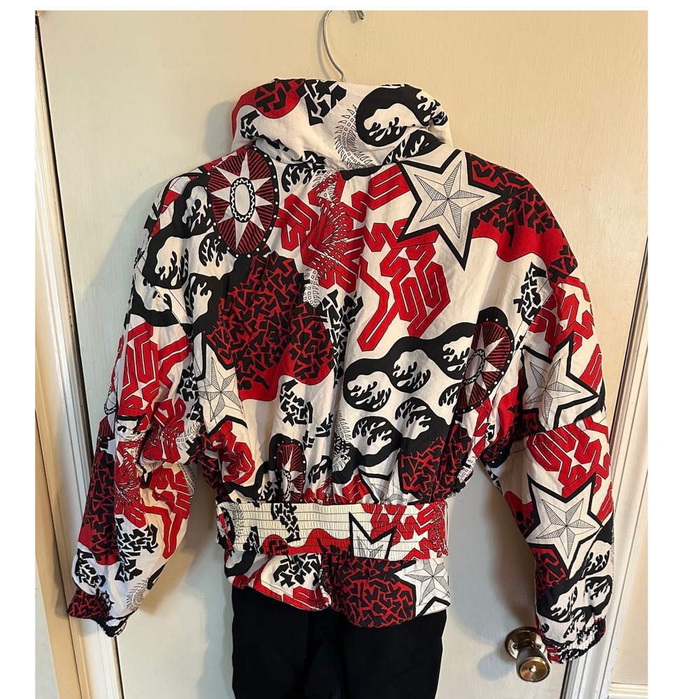 Vintage Tyrolia by Head Ski Suit Women 12 Red Black Graphic Jacket Stirrup Pants - Picture 4 of 15